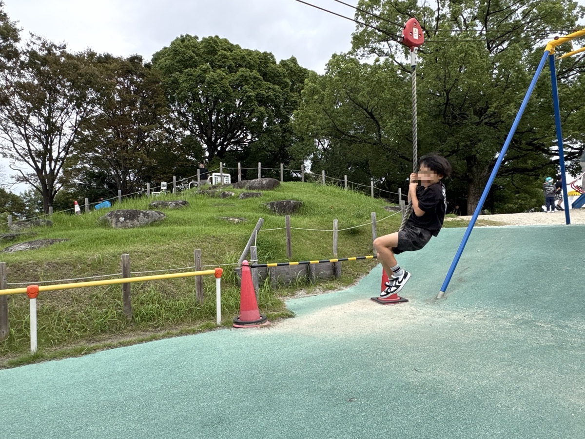 堀内公園のターザンロープやローラーすべり台で遊ぶ様子